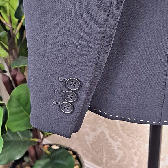 Ann Taylor Loft Petites Size 4P Black Blazer White Stitching 2 Button Front EUC - Picture 5 of 9